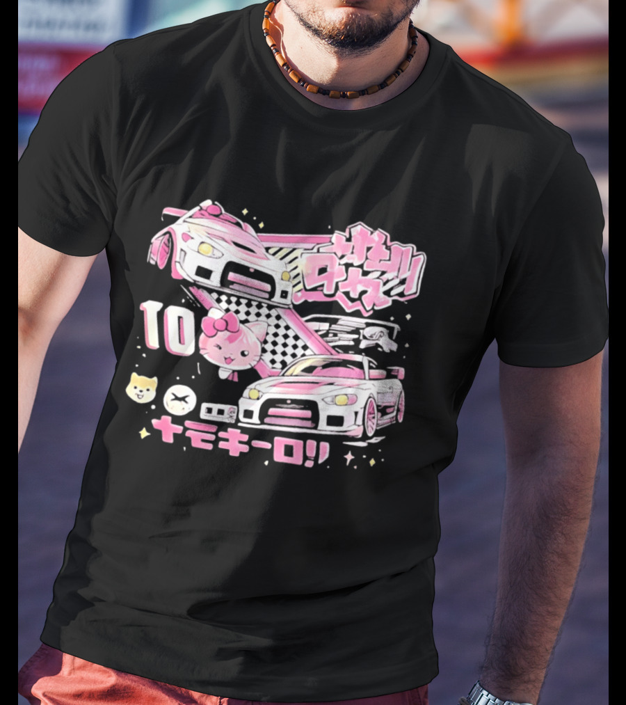 Hello Kitty Pink Racing Car Aesthetic JDM !! 10 Racing Cats T-Shirt