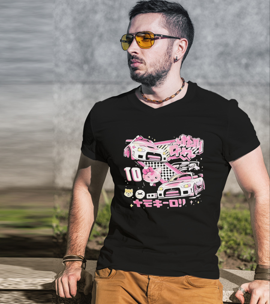 Hello Kitty Pink Racing Car Aesthetic JDM !! 10 Racing Cats T-Shirt