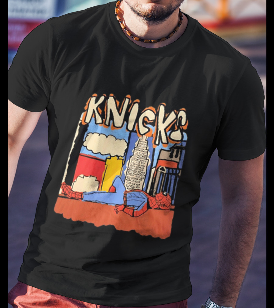 New York Knicks Spiderman Marvel NBA Basketball Skyline T-Shirt