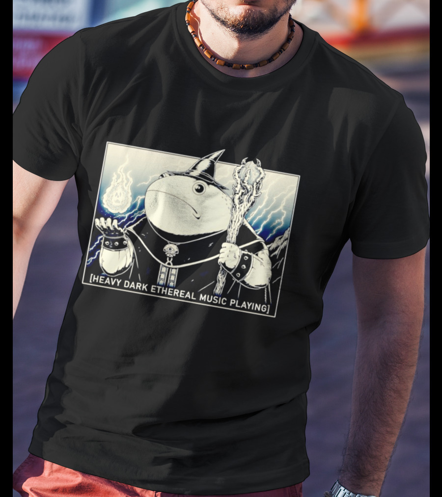Wizard Frog With Staff And Magic Energy Heavy Dark Ethereal Music Playing T-Shirt