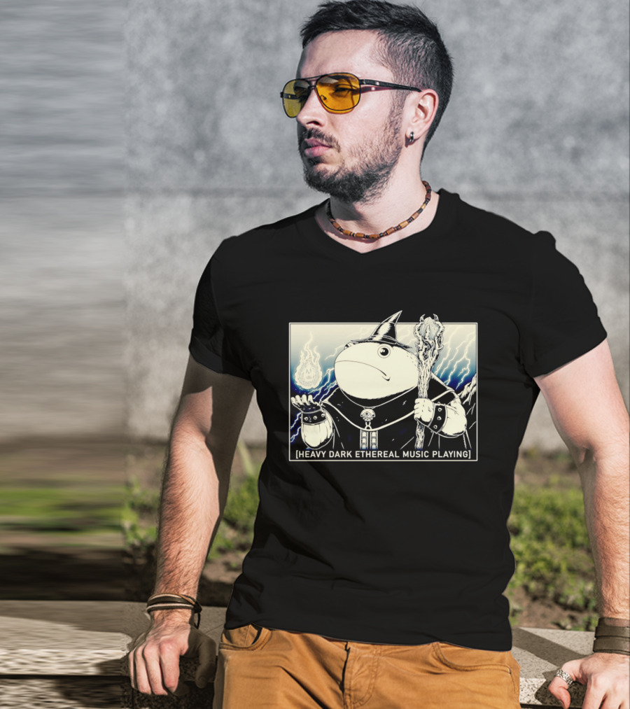 Wizard Frog With Staff And Magic Energy Heavy Dark Ethereal Music Playing T-Shirt