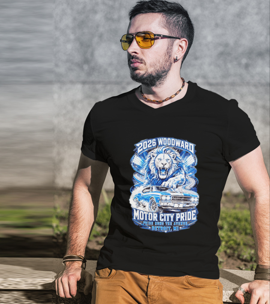 2026 Woodward Motor City Pride Lion And Classic Car Detroit MI Pride Runs The Avenue T-Shirt