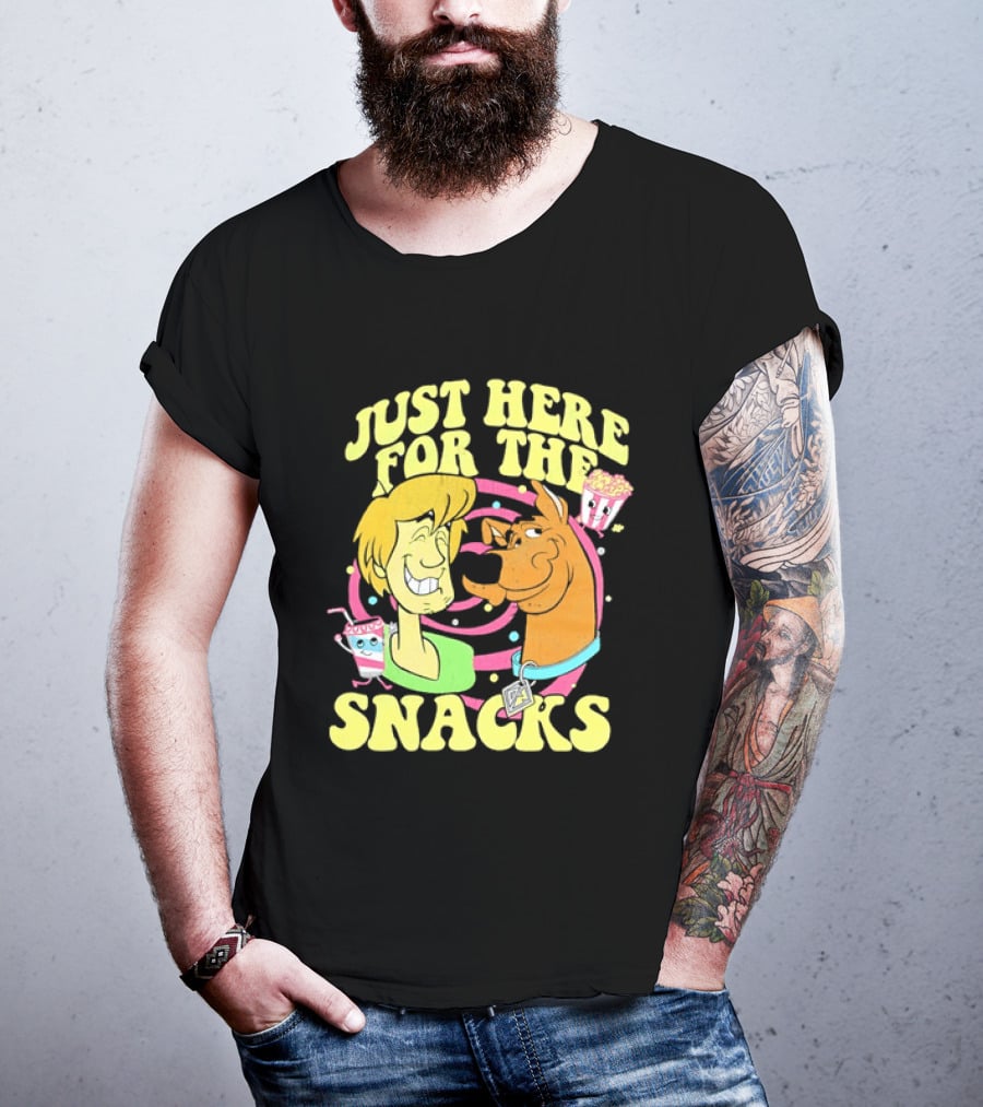 Scooby Doo Shaggy Just Here For The Snacks Popcorn Fun T-Shirt