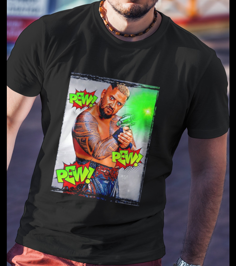 Solo Sikoa Pew Pew Pew WWE Wrestling Comic Style Laser Gun Action T-Shirt