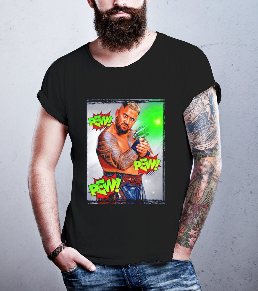 Solo Sikoa Pew Pew Pew WWE Wrestling Comic Style Laser Gun Action T-Shirt