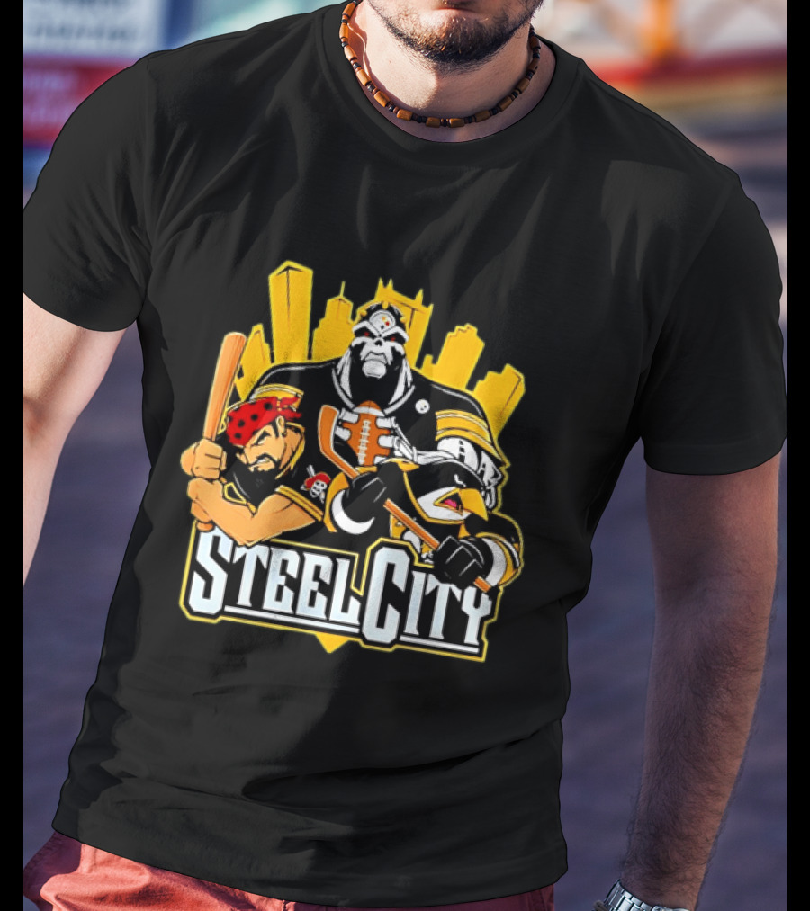 Steel City Pittsburgh Sports Teams Mascot Trio T-Shirt