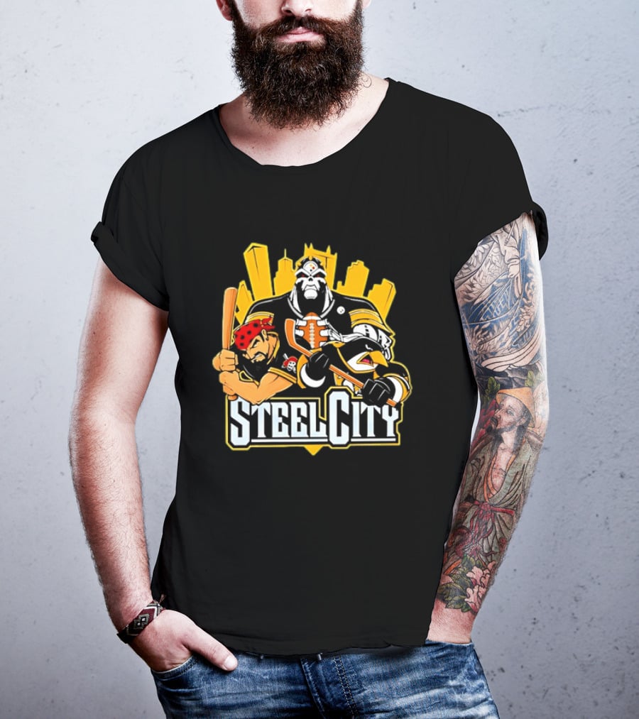 Steel City Pittsburgh Sports Teams Mascot Trio T-Shirt