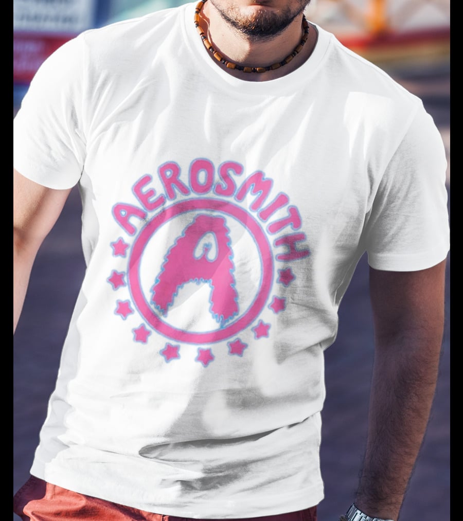 Aerosmith Retro Band Emblem Pink Blue Stars T-Shirt