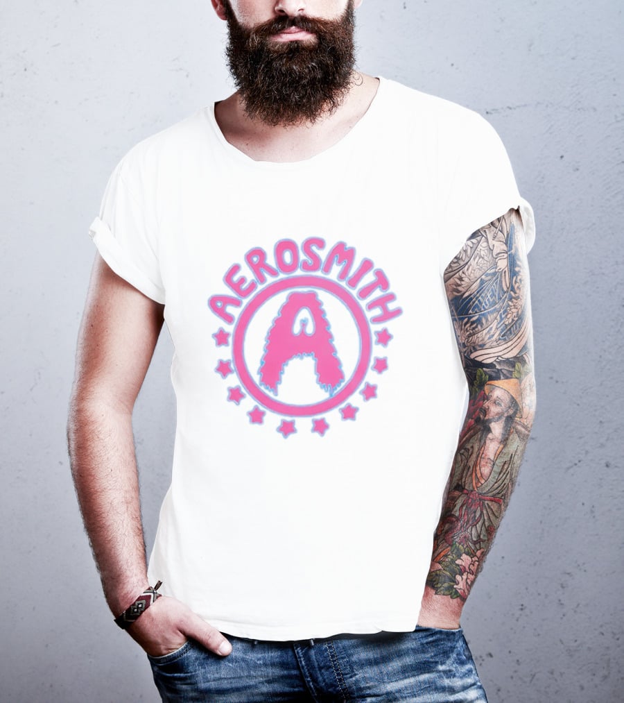 Aerosmith Retro Band Emblem Pink Blue Stars T-Shirt