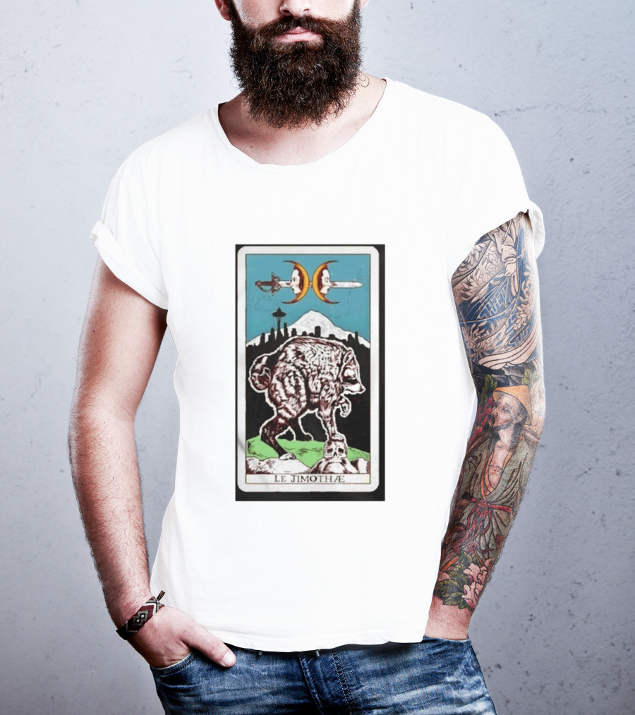Le Jimothae Raccoon Tarot Seattle Skyline Moon Swords T-Shirt