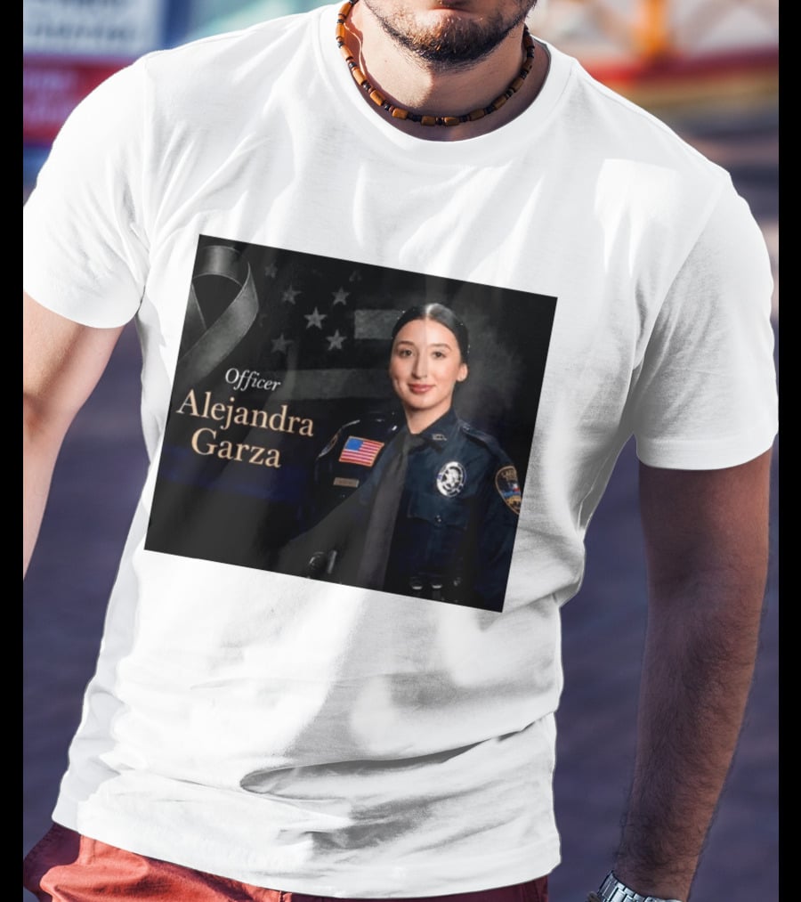Officer Alejandra Garza Memorial Tribute With Flag And Ribbon T-Shirt