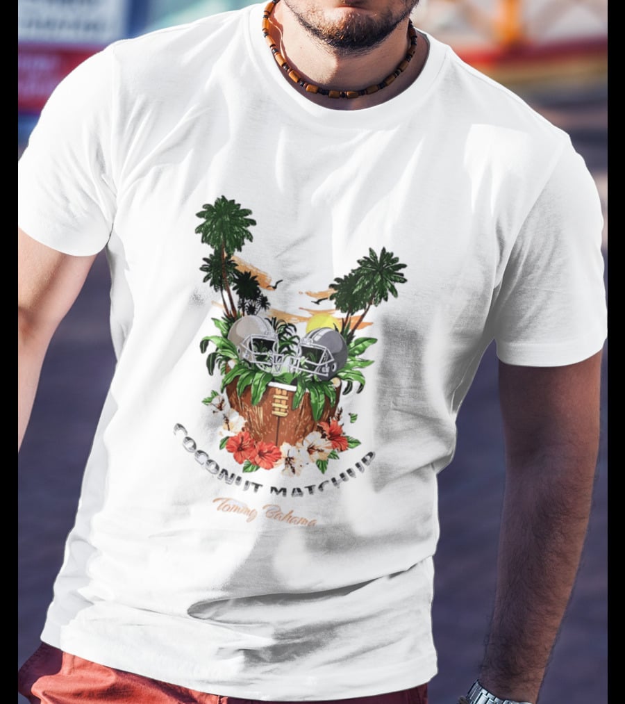 Tommy Bahama Coconut Matchup Football Tropical Palms Helmets Hibiscus T-Shirt
