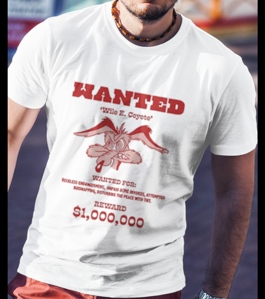 Wanted Wile E Coyote $1000000 Reward Looney Tunes Oversized T-Shirt