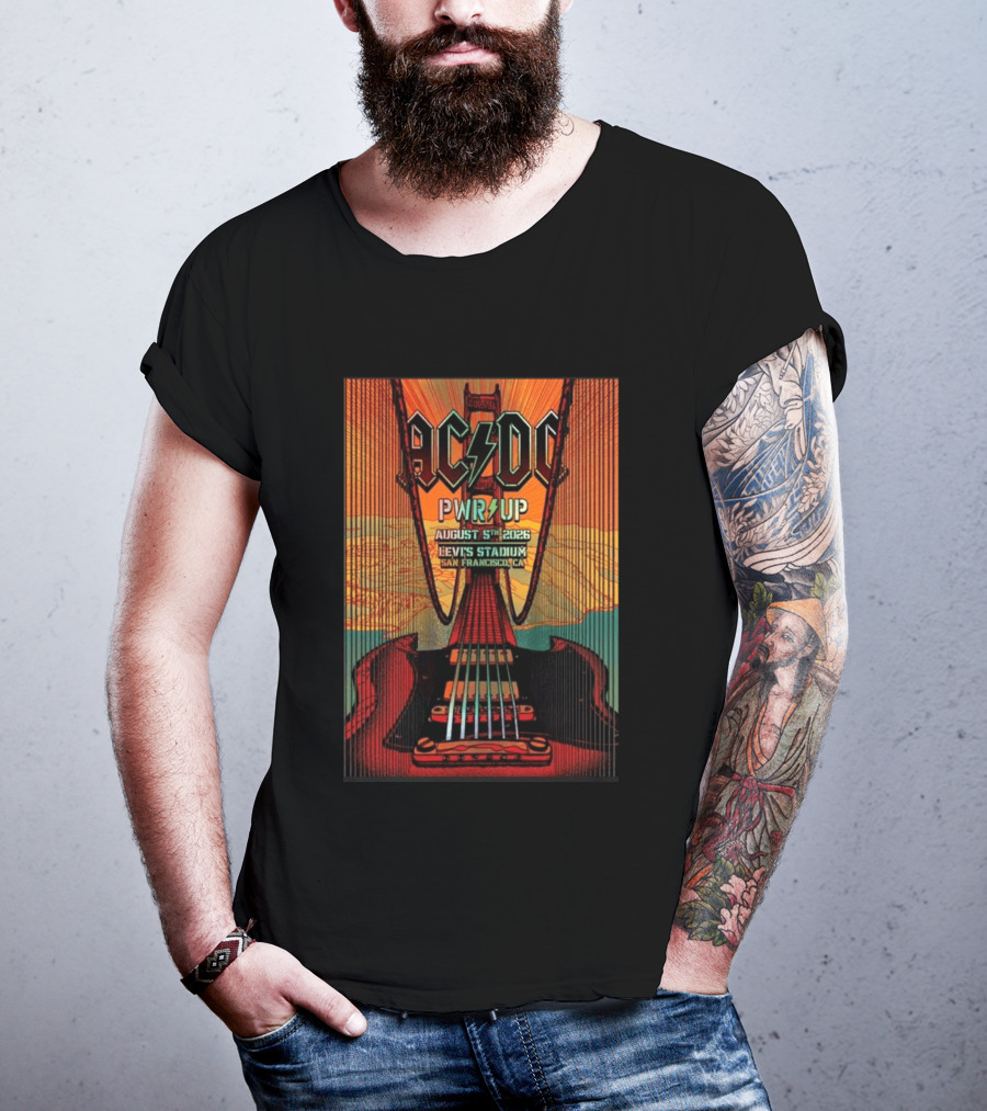 AC DC PWR UP August 5th 2026 Levi's Stadium San Francisco CA Golden Gate Bridge Guitar T-Shirt