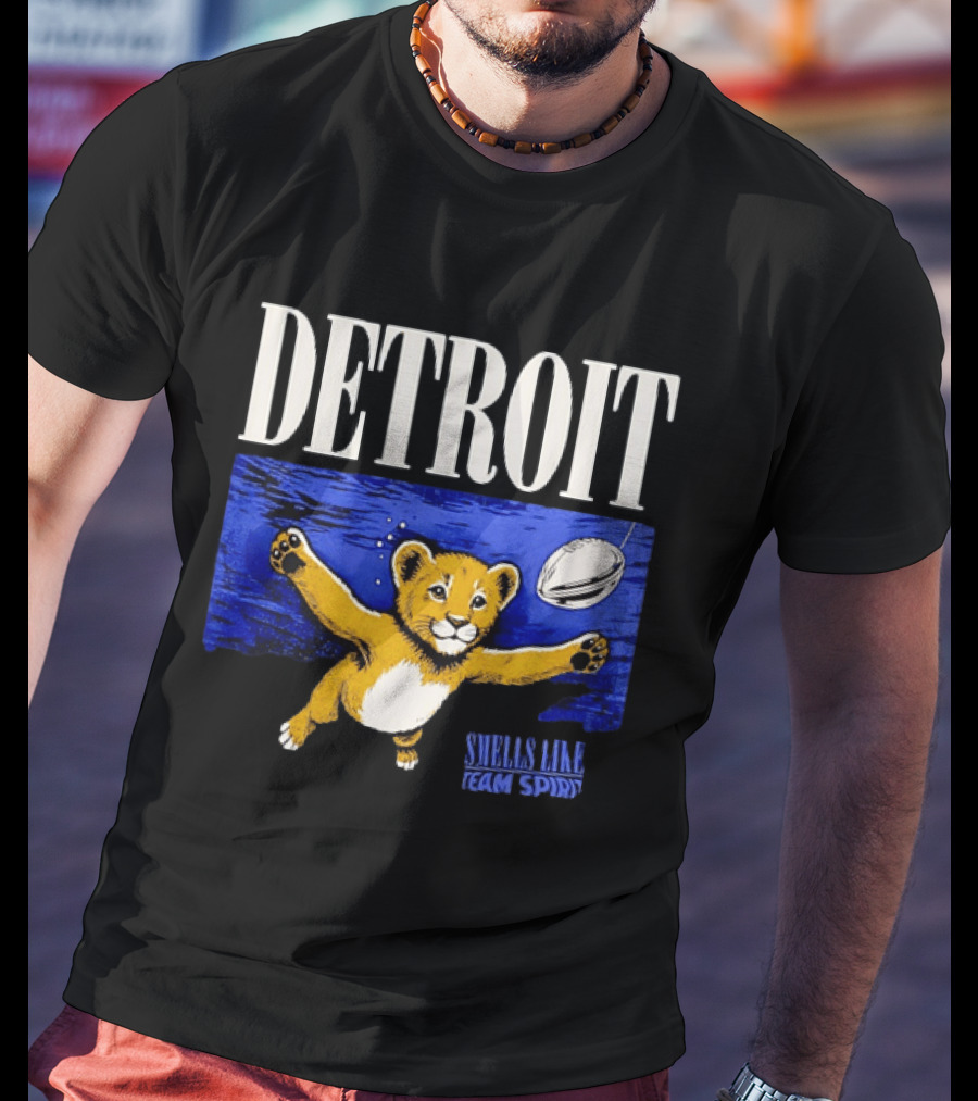 Detroit Lions Smells Like Team Spirit Nostalgic Blue Lion Cub Football T-Shirt