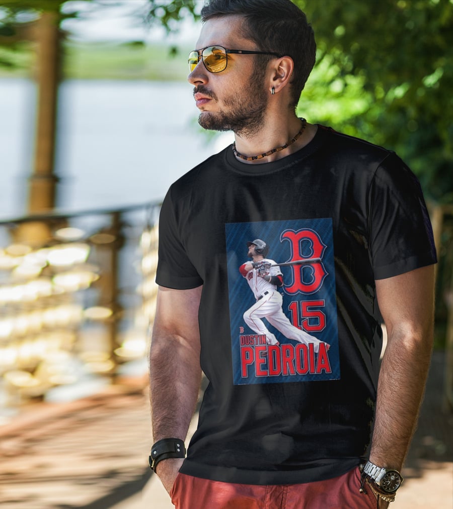 Dustin Pedroia Boston Red Sox 15 MLB Baseball Action T-Shirt