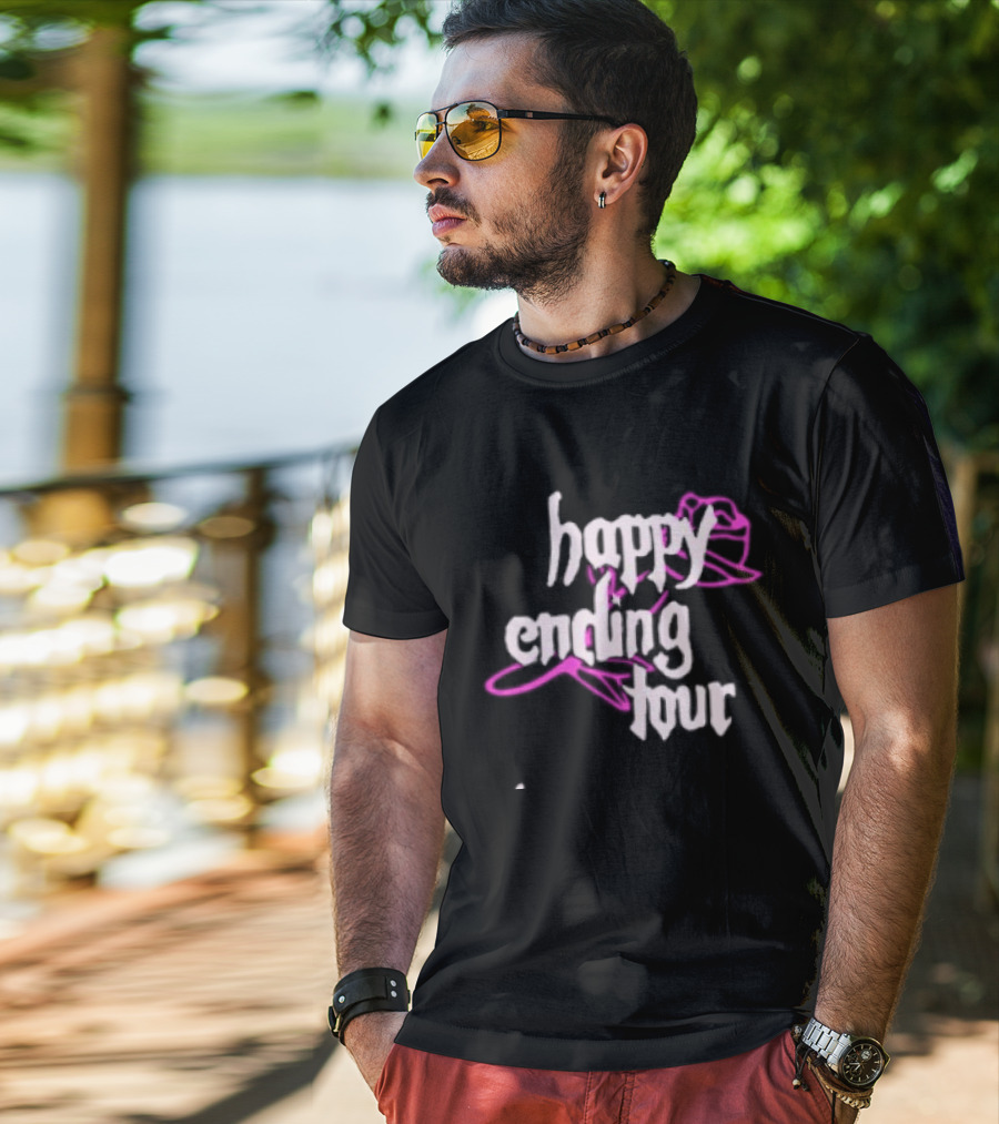 Bailey Rose Spinn Store Happy Ending Tour Trucker Hat Pink And White T-Shirt