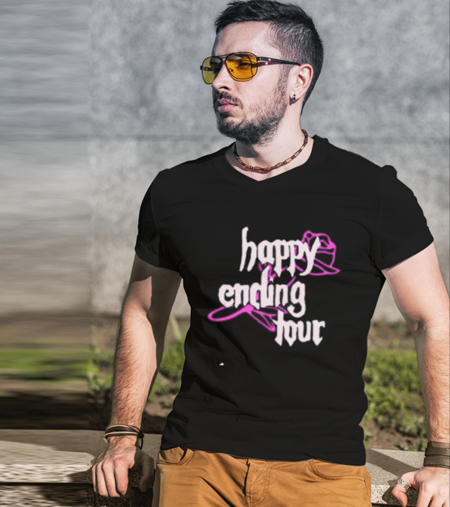 Bailey Rose Spinn Store Happy Ending Tour Trucker Hat Pink And White T-Shirt