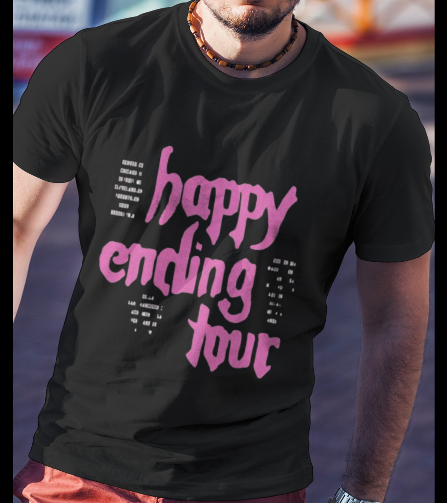 Bailey Rose Spinn Store Happy Ending Tour Pink Text With Date Locations T-Shirt