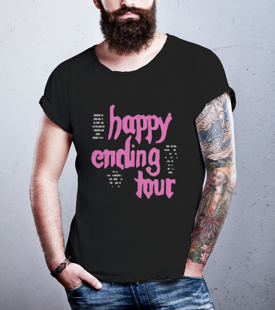 Bailey Rose Spinn Store Happy Ending Tour Pink Text With Date Locations T-Shirt