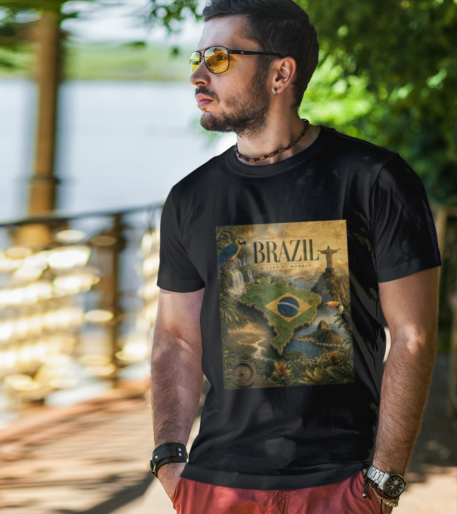 Brazil A Land Of Wonder Ordem E Progresso Christ The Redeemer Amazon Rainforest Toucan Macaw Waterfalls T-Shirt
