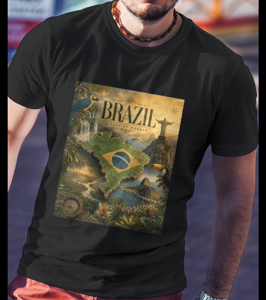 Brazil A Land Of Wonder Ordem E Progresso Christ The Redeemer Amazon Rainforest Toucan Macaw Waterfalls T-Shirt