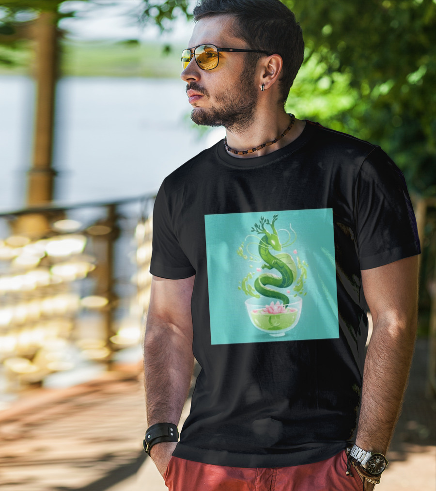 Green Tea Dragon In Teacup With Blossoms And Leaves T-Shirt