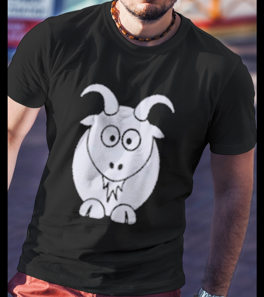 Cartoon Goat With Horns Cute Animal T-Shirt