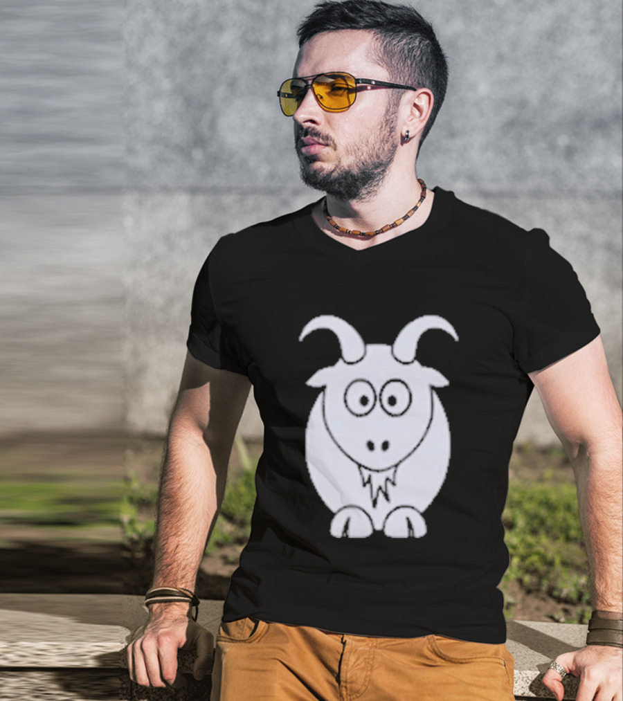 Cartoon Goat With Horns Cute Animal T-Shirt