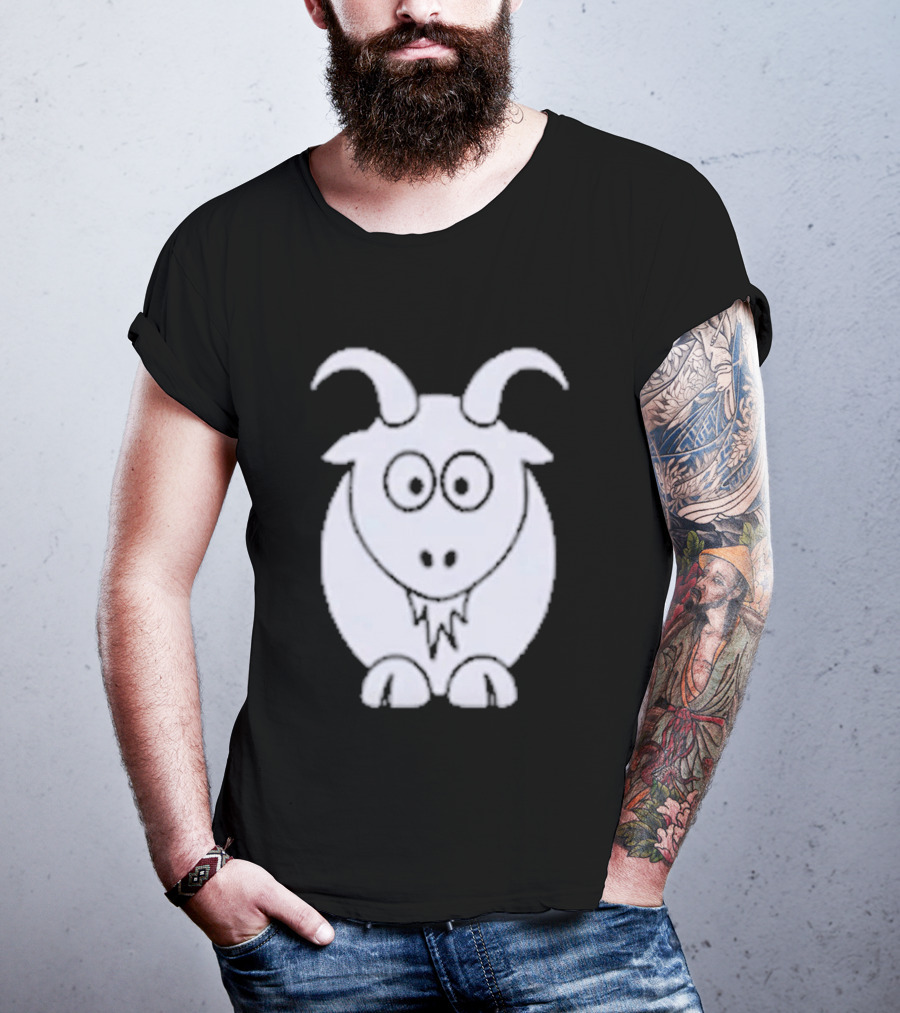 Cartoon Goat With Horns Cute Animal T-Shirt