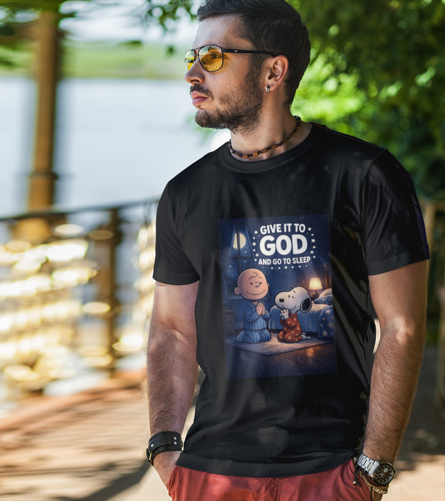 Give It To God And Go To Sleep Charlie Brown Snoopy Nighttime Scene T-Shirt