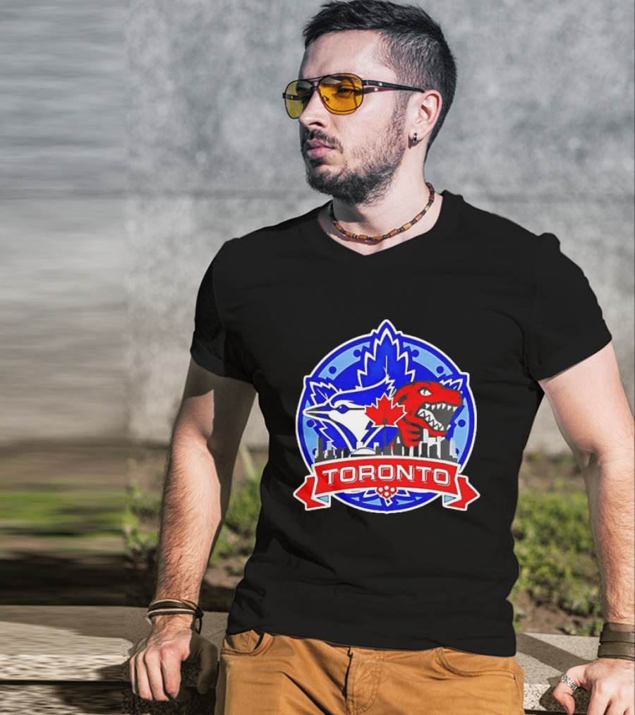 Toronto Raptors Blue Jays City Skyline Canada Leaf T-Shirt