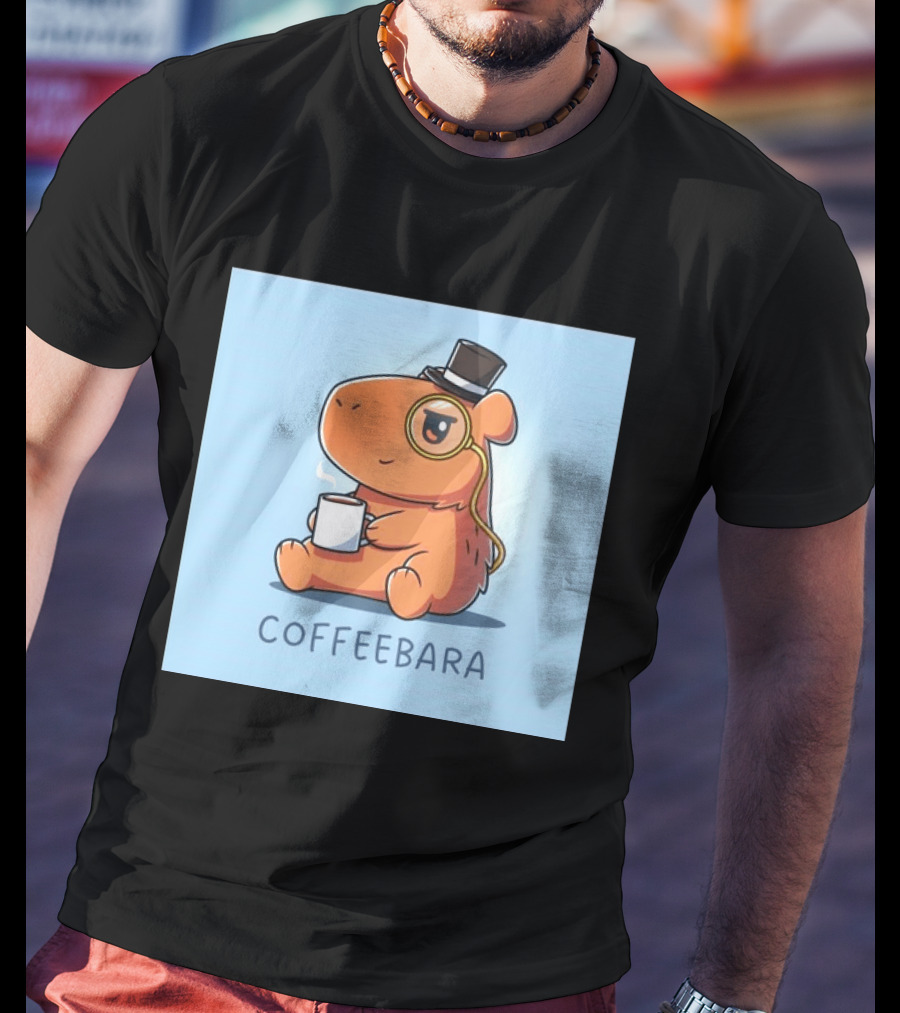 COFFEEBARA Cute Capybara Drinking Coffee With Top Hat And Monocle T-Shirt