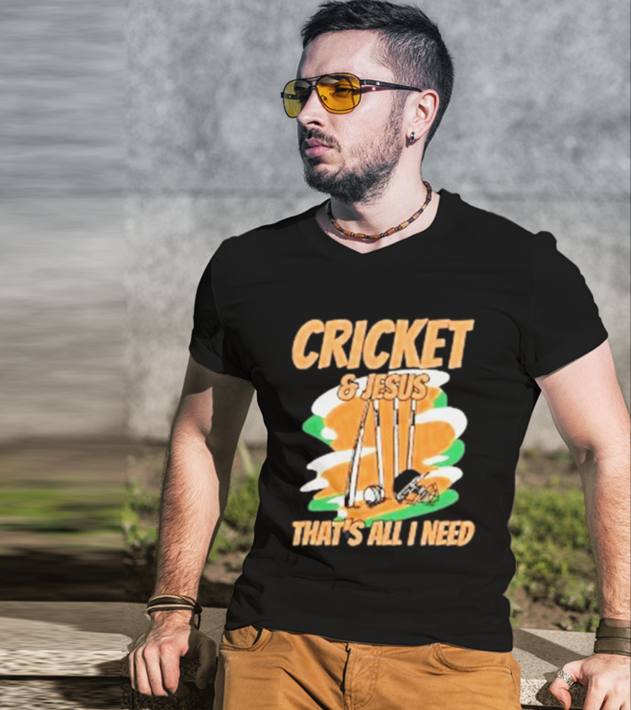 Cricket & Jesus That's All I Need Stumps Bails Bat And Ball T-Shirt