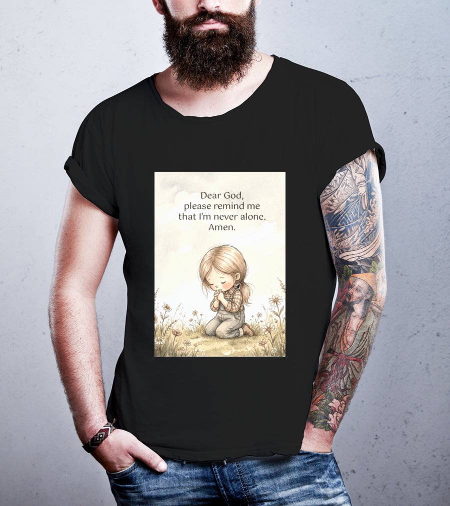 Dear God Please Remind Me That I'm Never Alone Amen Child Praying In Meadow T-Shirt
