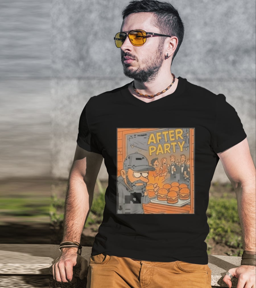 After Party Burger Cartoon With Drink In Hand T-Shirt
