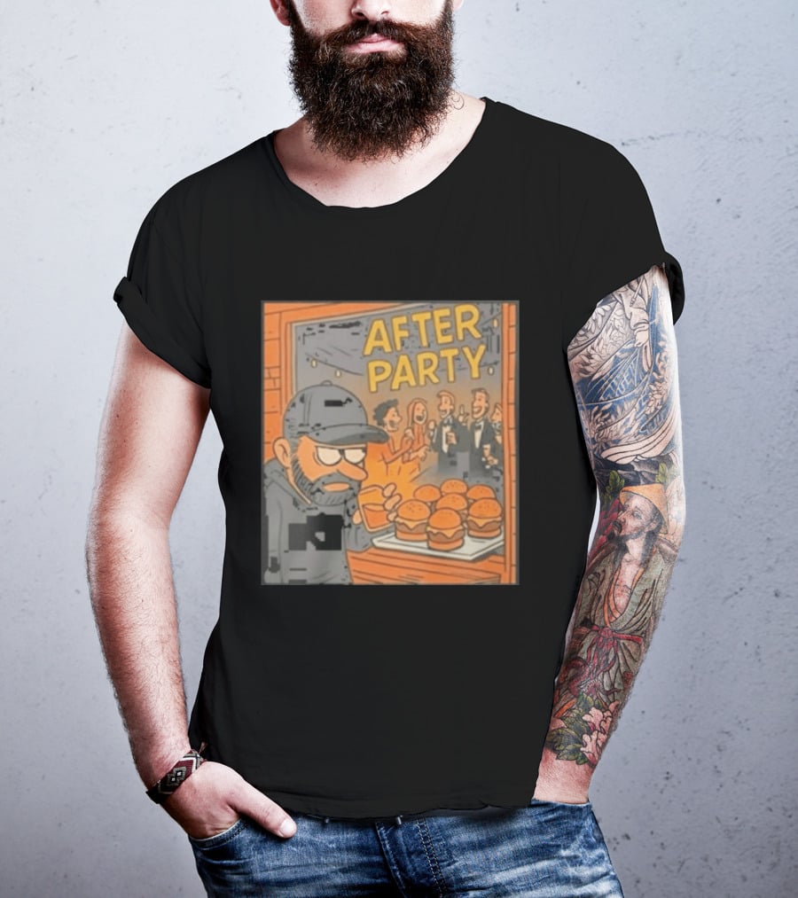 After Party Burger Cartoon With Drink In Hand T-Shirt