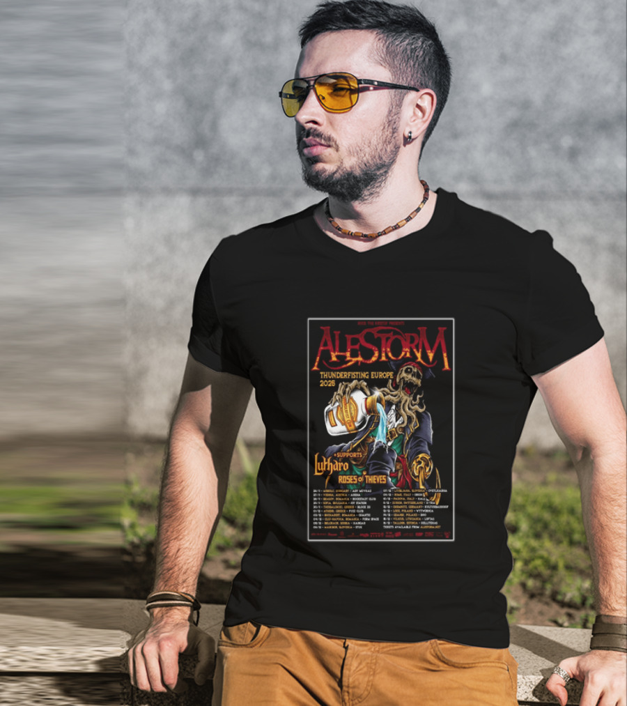 Alestorm Thunderfisting Europe 2025 Lutharo Roses Of Thieves Tour Dates T-Shirt