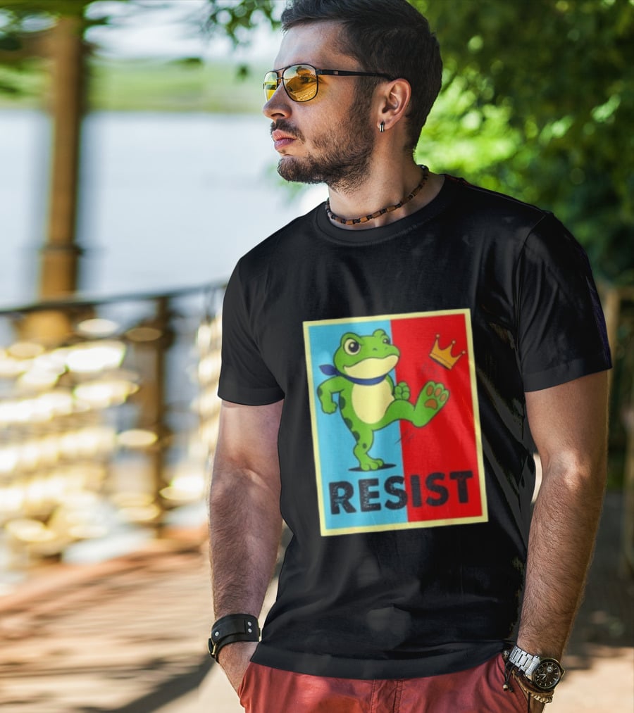 Resist Frog Kicking Crown Icon No Kings T-Shirt