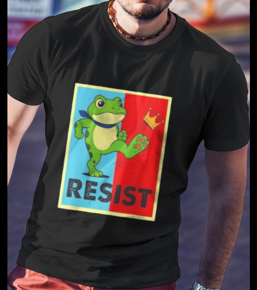 Resist Frog Kicking Crown Icon No Kings T-Shirt