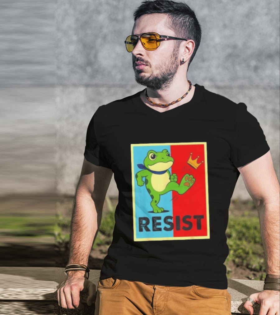Resist Frog Kicking Crown Icon No Kings T-Shirt