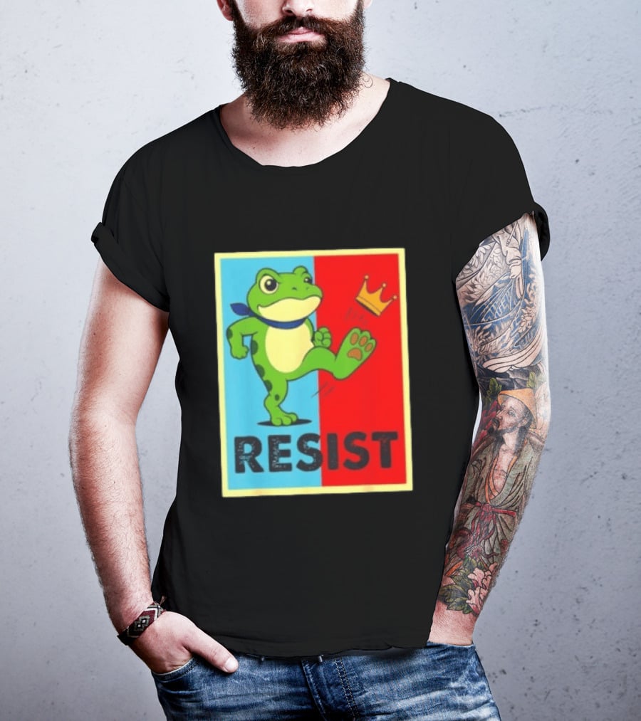 Resist Frog Kicking Crown Icon No Kings T-Shirt