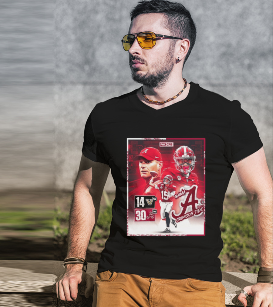Crimson Tide Triumph Over Vanderbilt 30 14 Featuring Head Coach Kalen DeBoer And Jalen Milroe T-Shirt