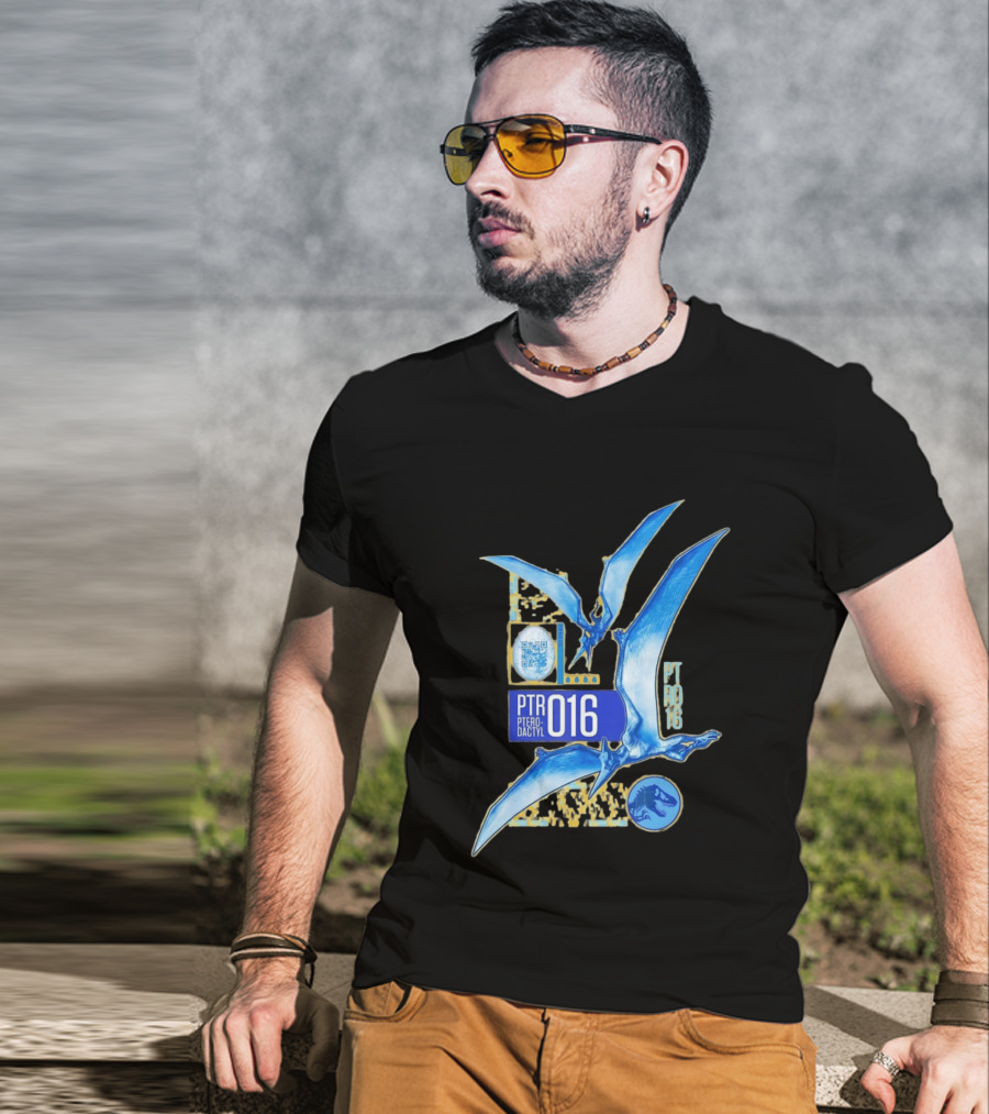 PTR 016 Pterodactyl Dinosaur Prehistoric QR Code Rex T-Shirt