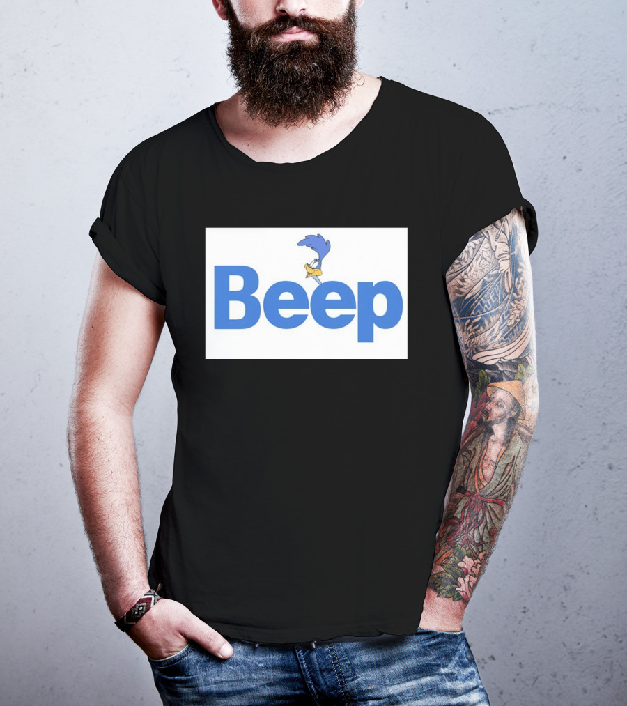 Looney Tunes Road Runner Beep Text Featuring Iconic Cartoon T-Shirt