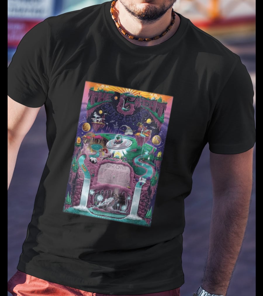 The Great Outdoors Fall Tour 2026 Cosmic Adventure Spaceships Waterfalls Planets T-Shirt