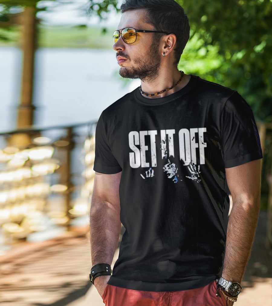 Set It Off Cracked Text With Blue Paint Effect T-Shirt