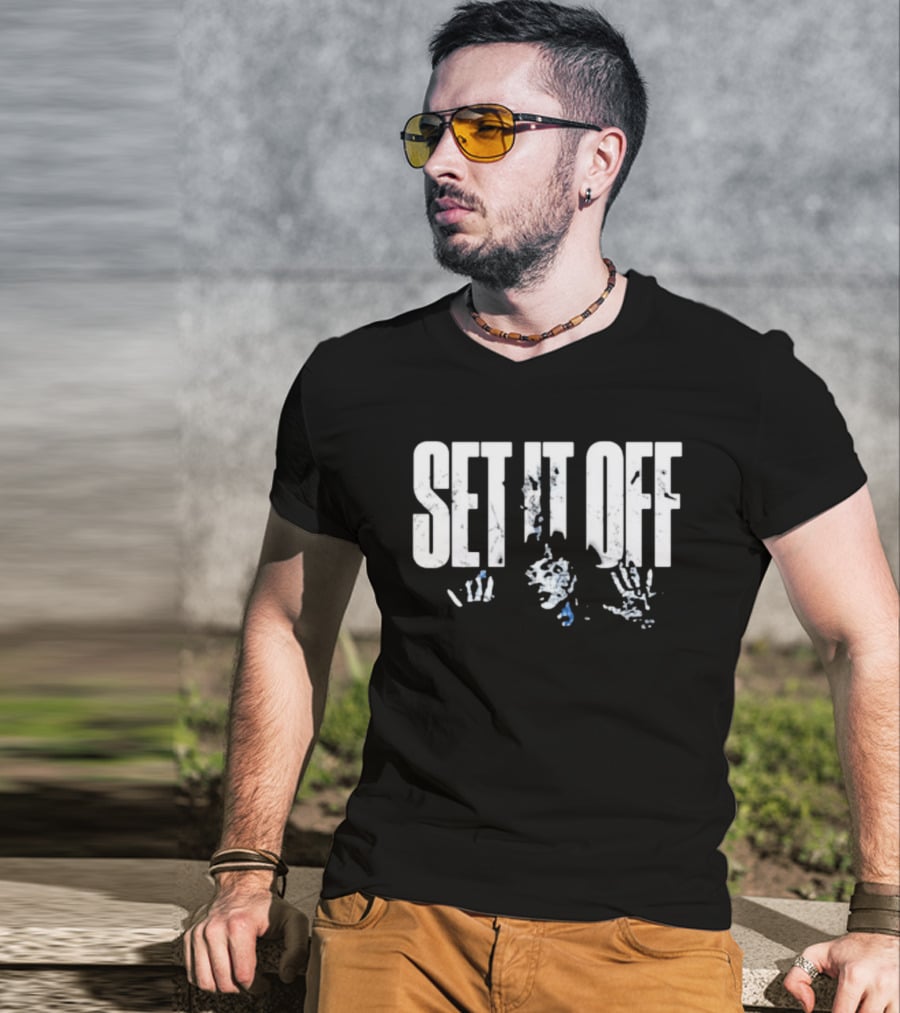 Set It Off Cracked Text With Blue Paint Effect T-Shirt