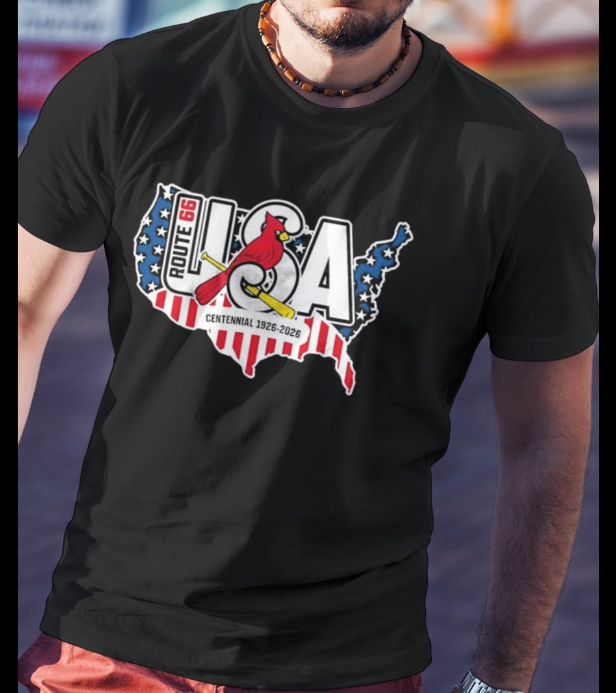 St Louis Cardinals Route 66 USA Centennial 1926 2026 American Flag Map T-Shirt
