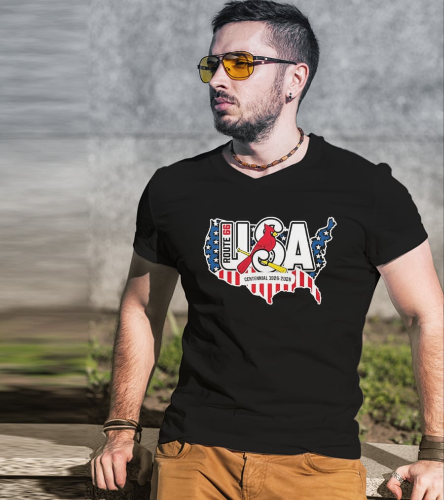 St Louis Cardinals Route 66 USA Centennial 1926 2026 American Flag Map T-Shirt